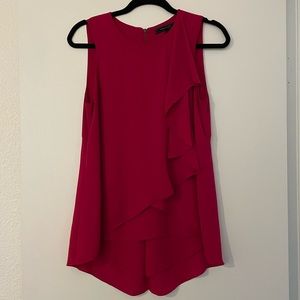 BCBG Julianna Turkish Rose Split Back Ruffled Top